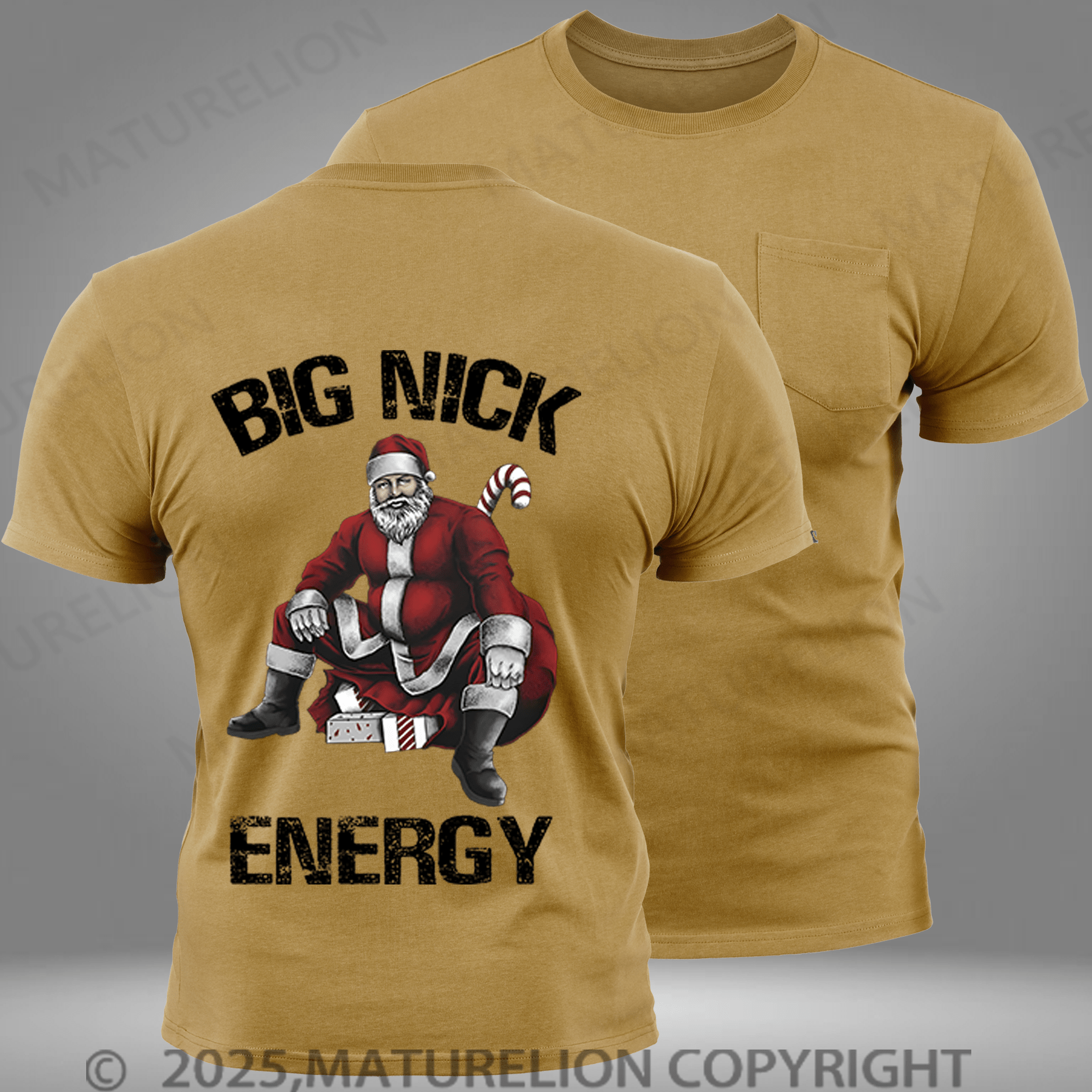 Maturelion Men's T-shirt Big Nick Energy Funny Santa Christmas Pocket T-Shirt