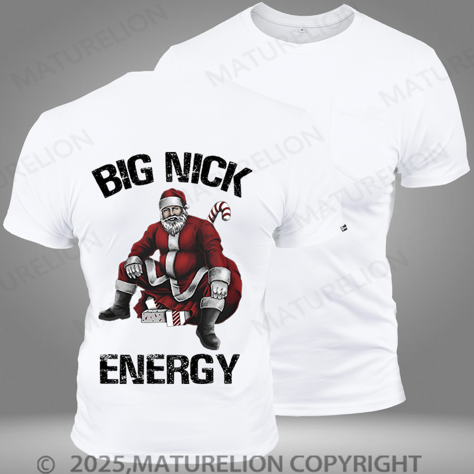 Maturelion Men's T-shirt Big Nick Energy Funny Santa Christmas Pocket T-Shirt
