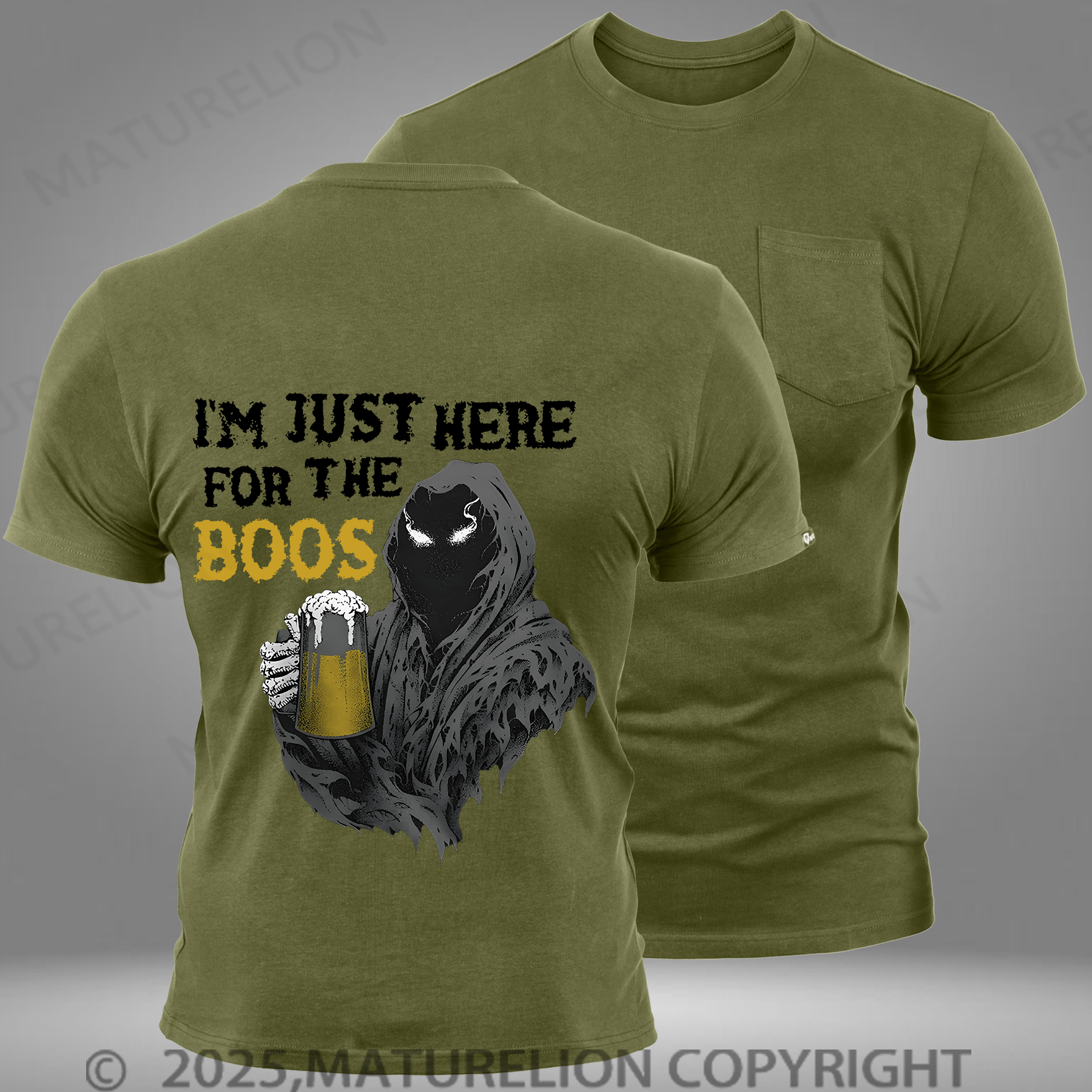 Maturelion Men's T-shirt Here for The Boos Pocket T-Shirt