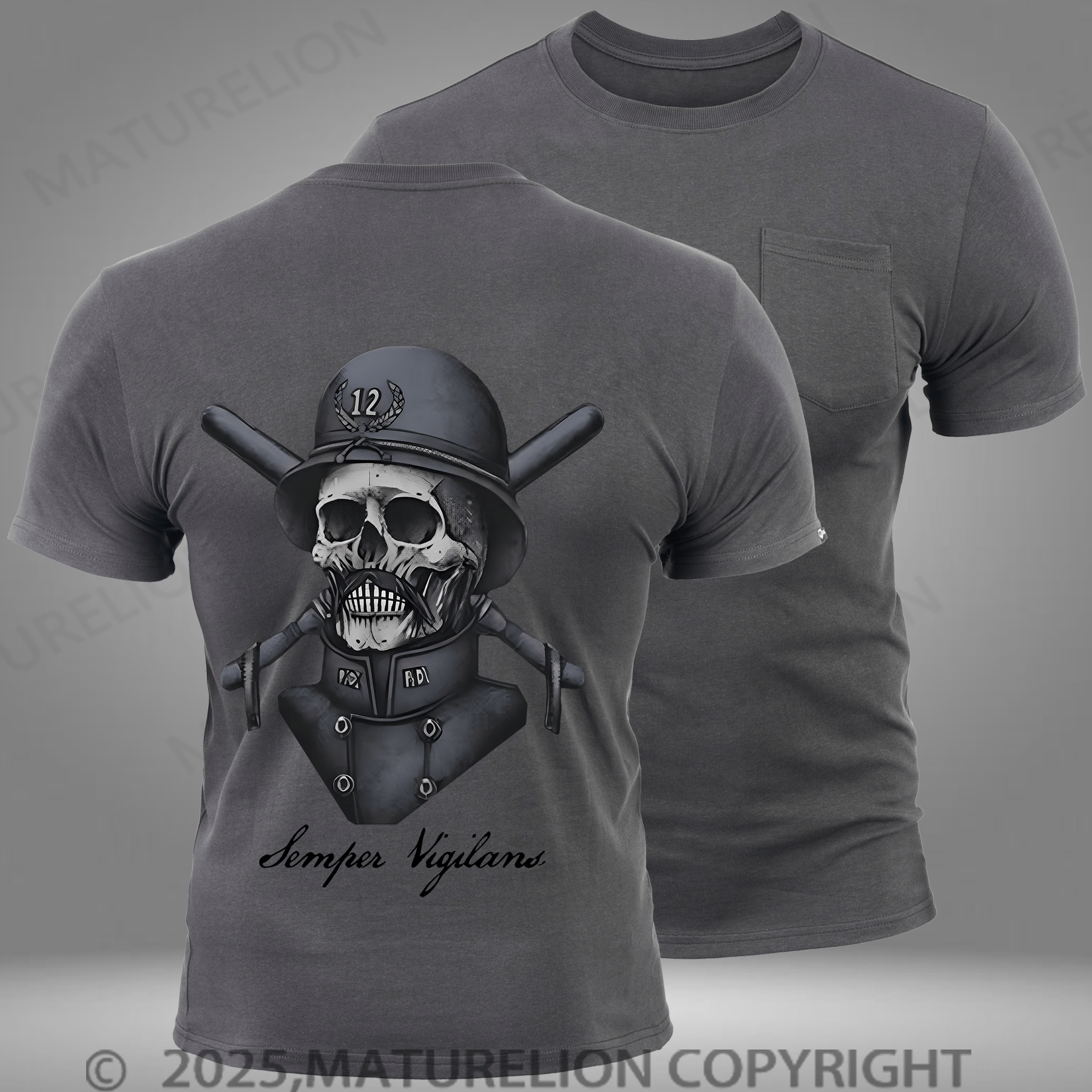 Maturelion Men's T-shirt Skull Print Pocket T-Shirt