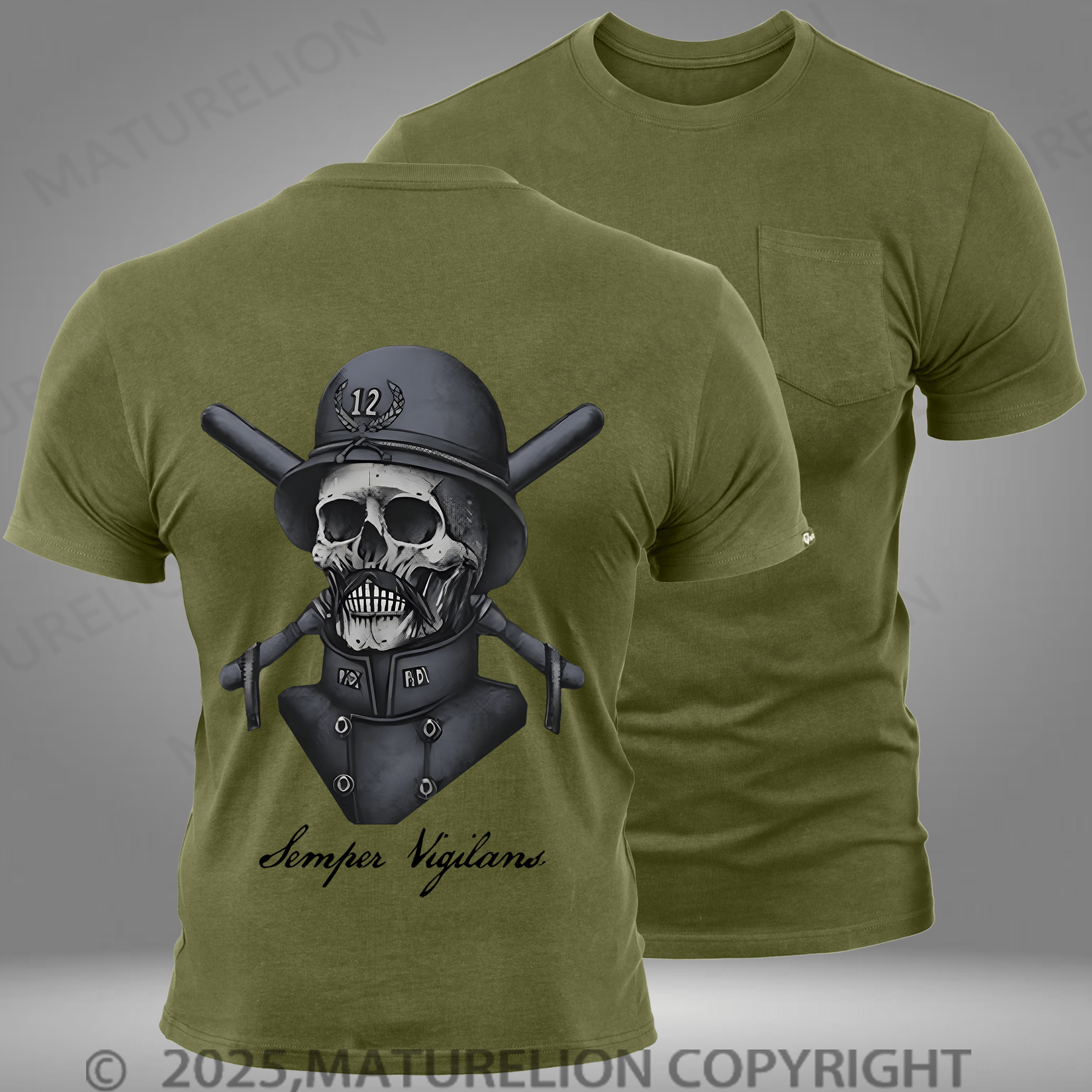 Maturelion Men's T-shirt Skull Print Pocket T-Shirt
