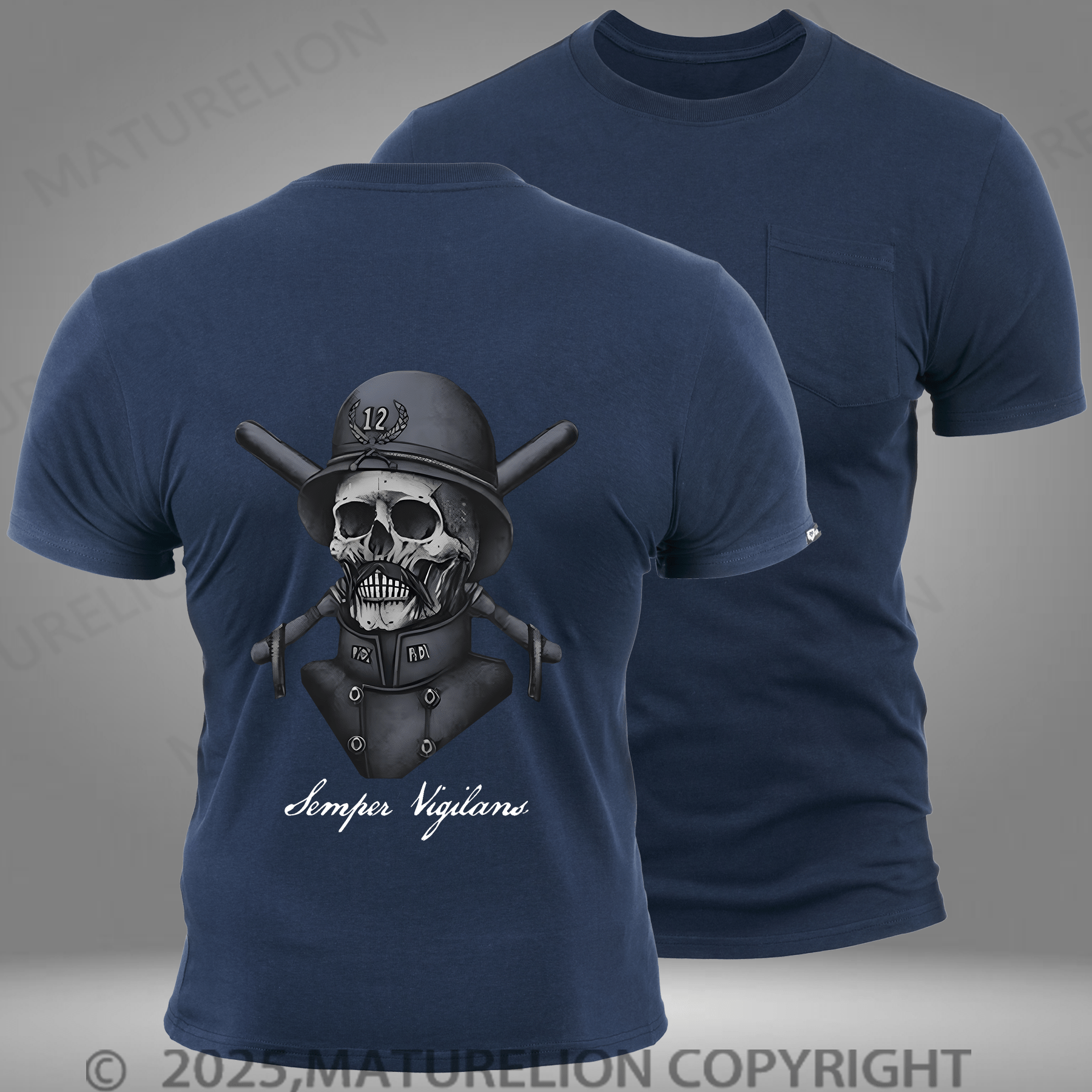 Maturelion Men's T-shirt Skull Print Pocket T-Shirt