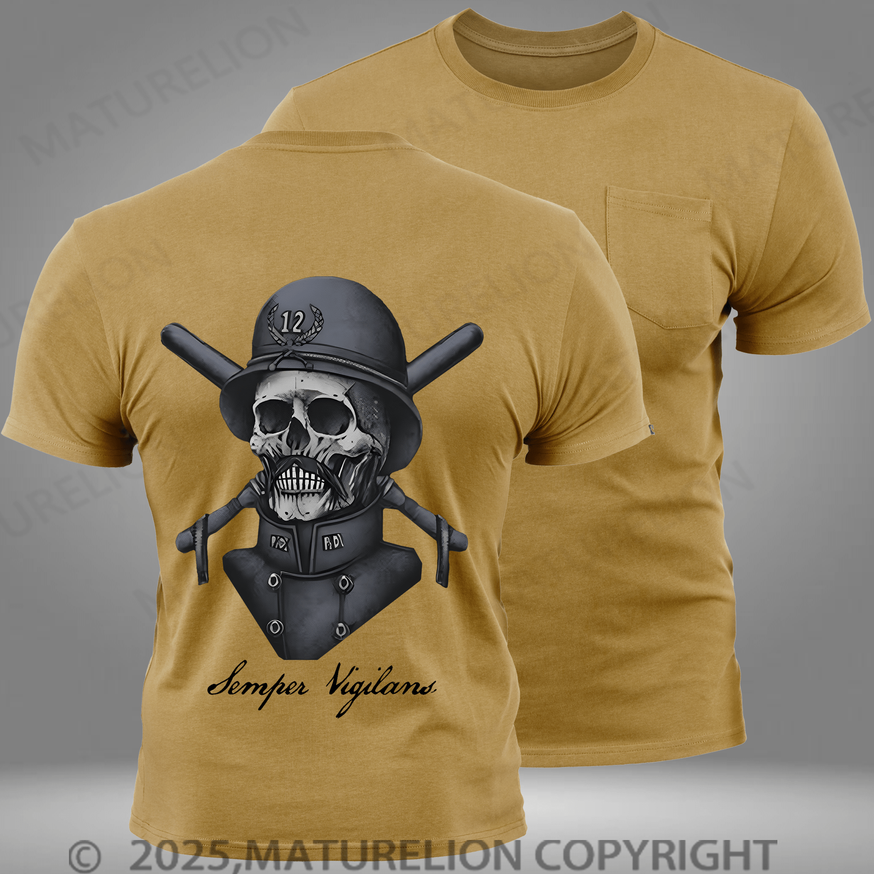 Maturelion Men's T-shirt Skull Print Pocket T-Shirt