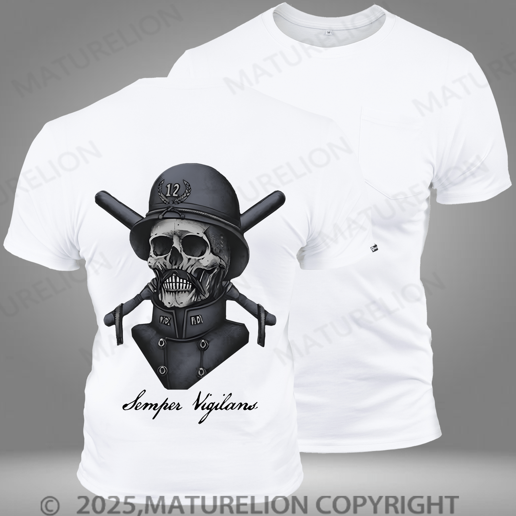 Maturelion Men's T-shirt Skull Print Pocket T-Shirt