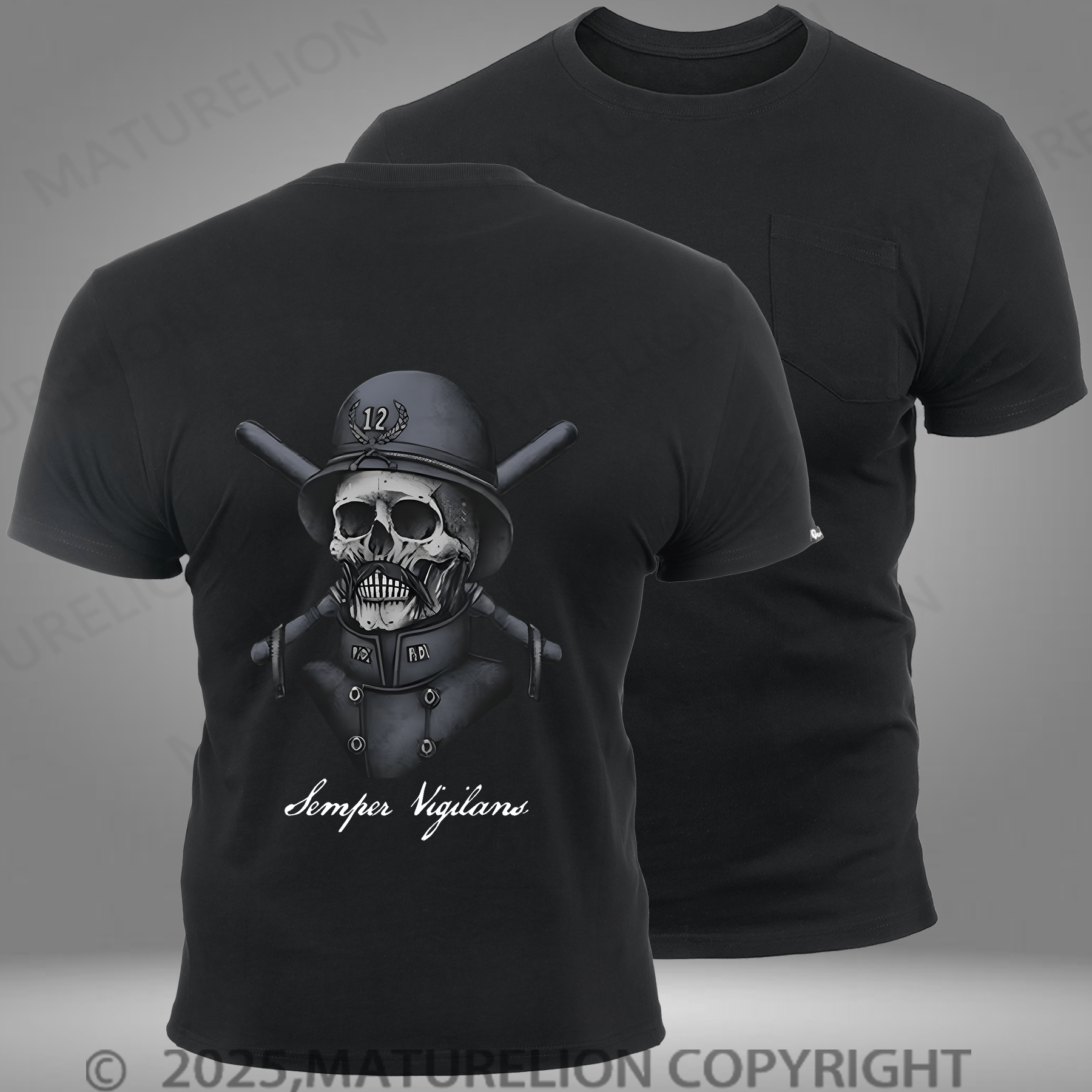 Maturelion Men's T-shirt Skull Print Pocket T-Shirt