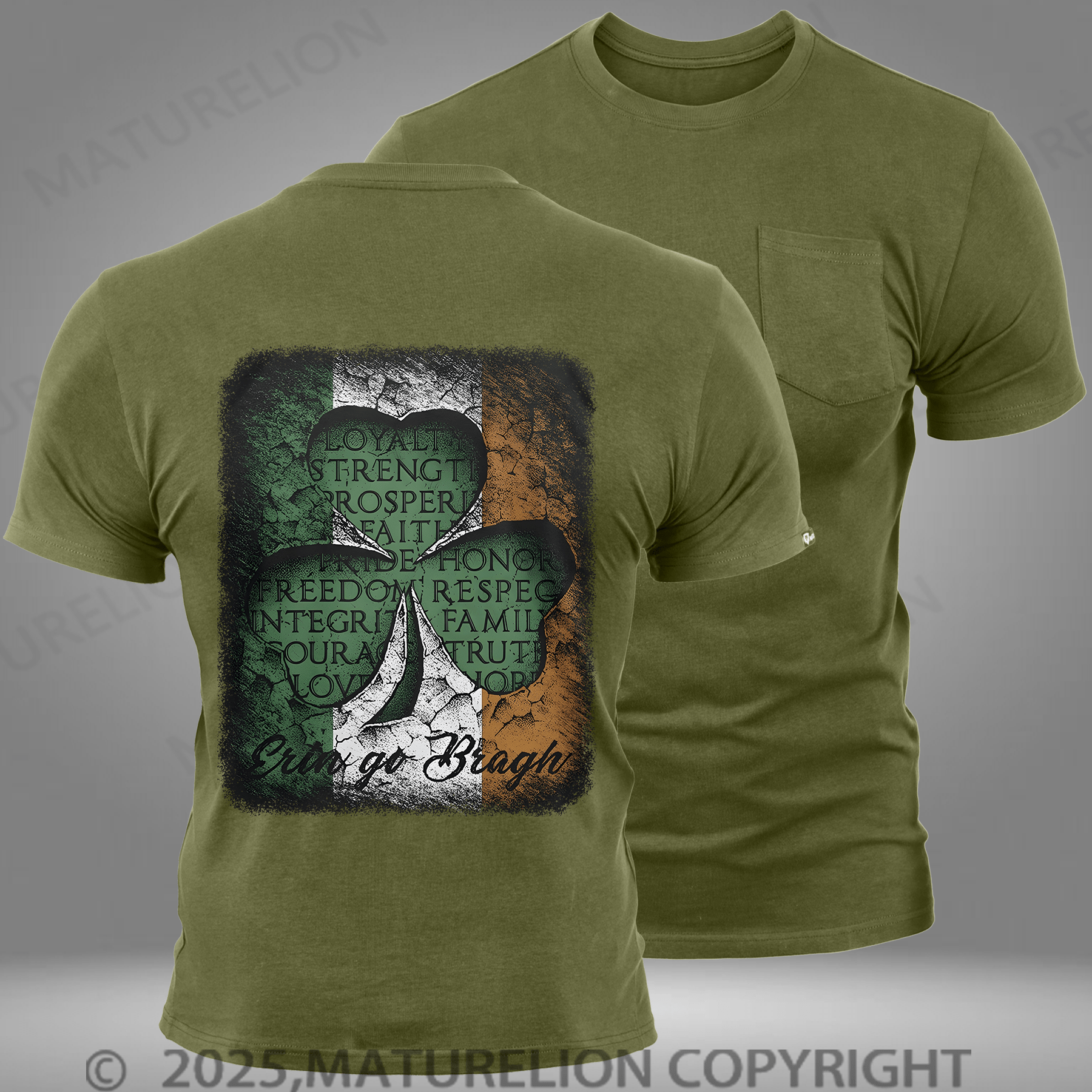 Maturelion Men's T-shirt Shamrock 3 Leaf Clover Pocket T-Shirt