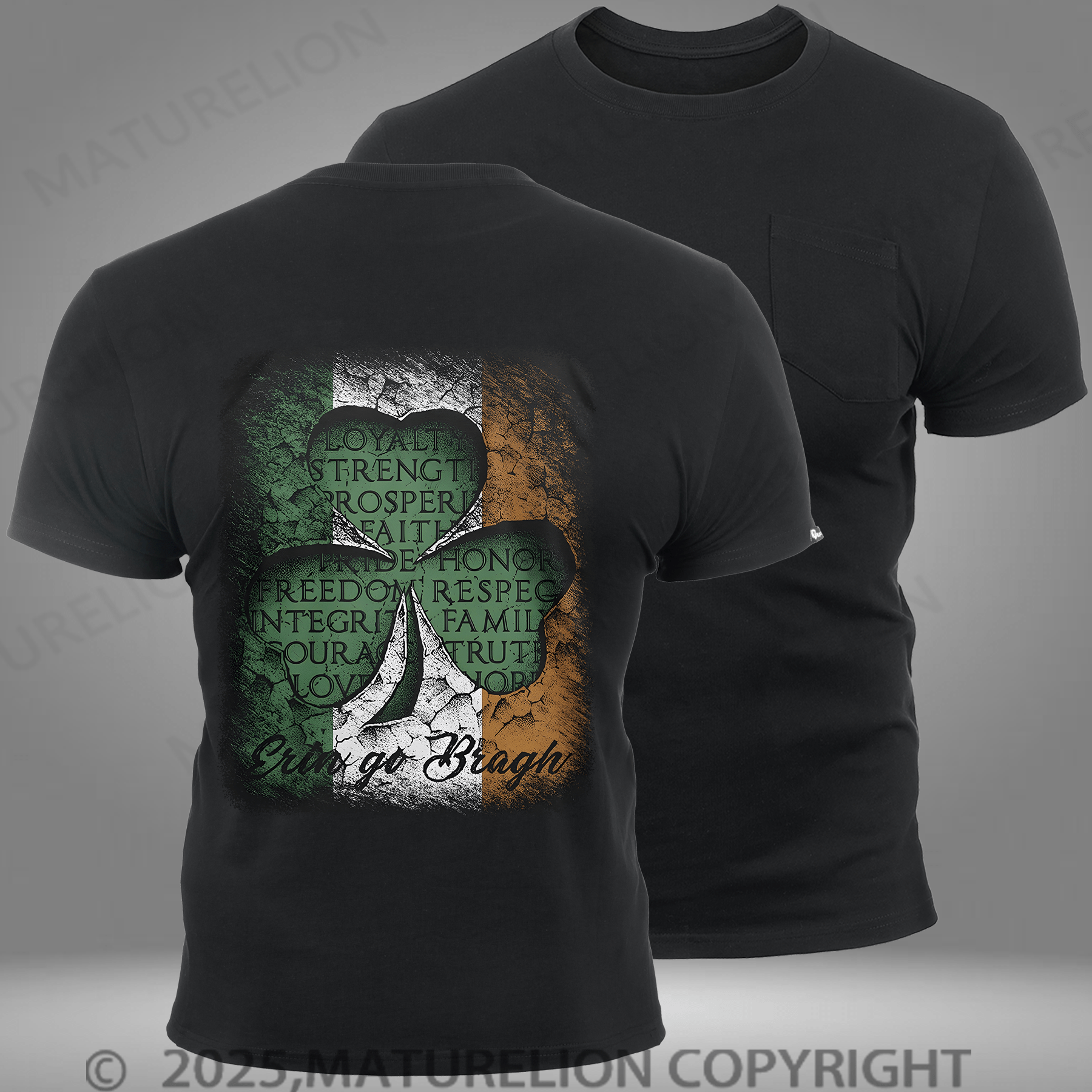 Maturelion Men's T-shirt Shamrock 3 Leaf Clover Pocket T-Shirt