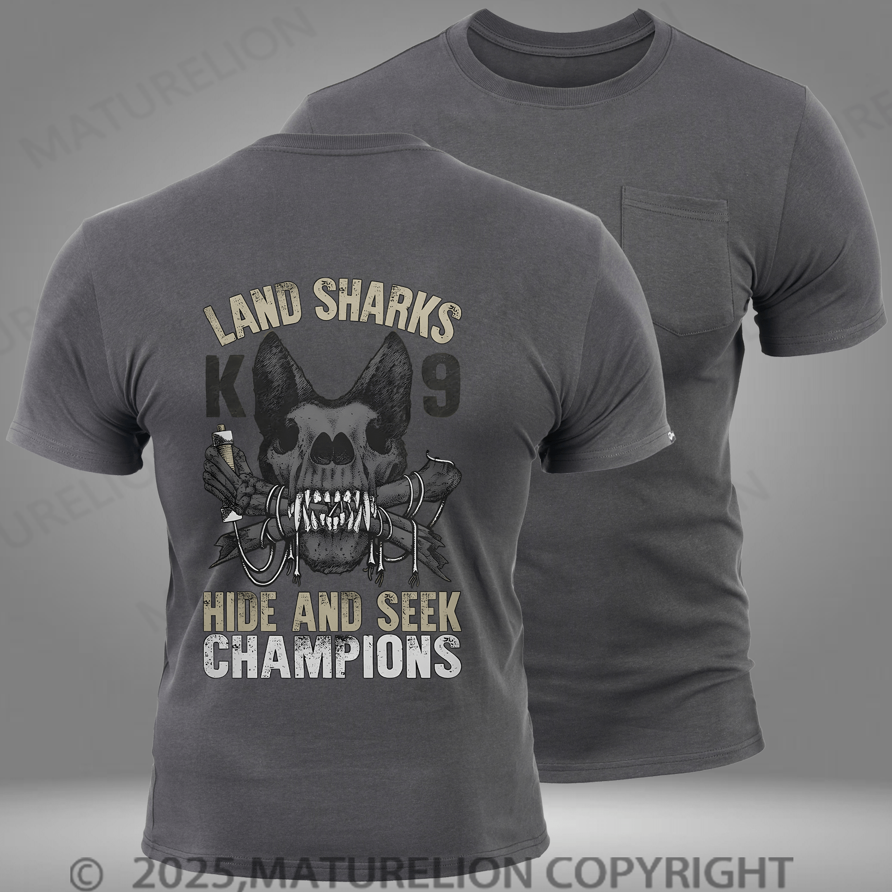 Maturelion Men's T-shirt Land Sharks Hide And Seek Champions Pocket T-Shirt