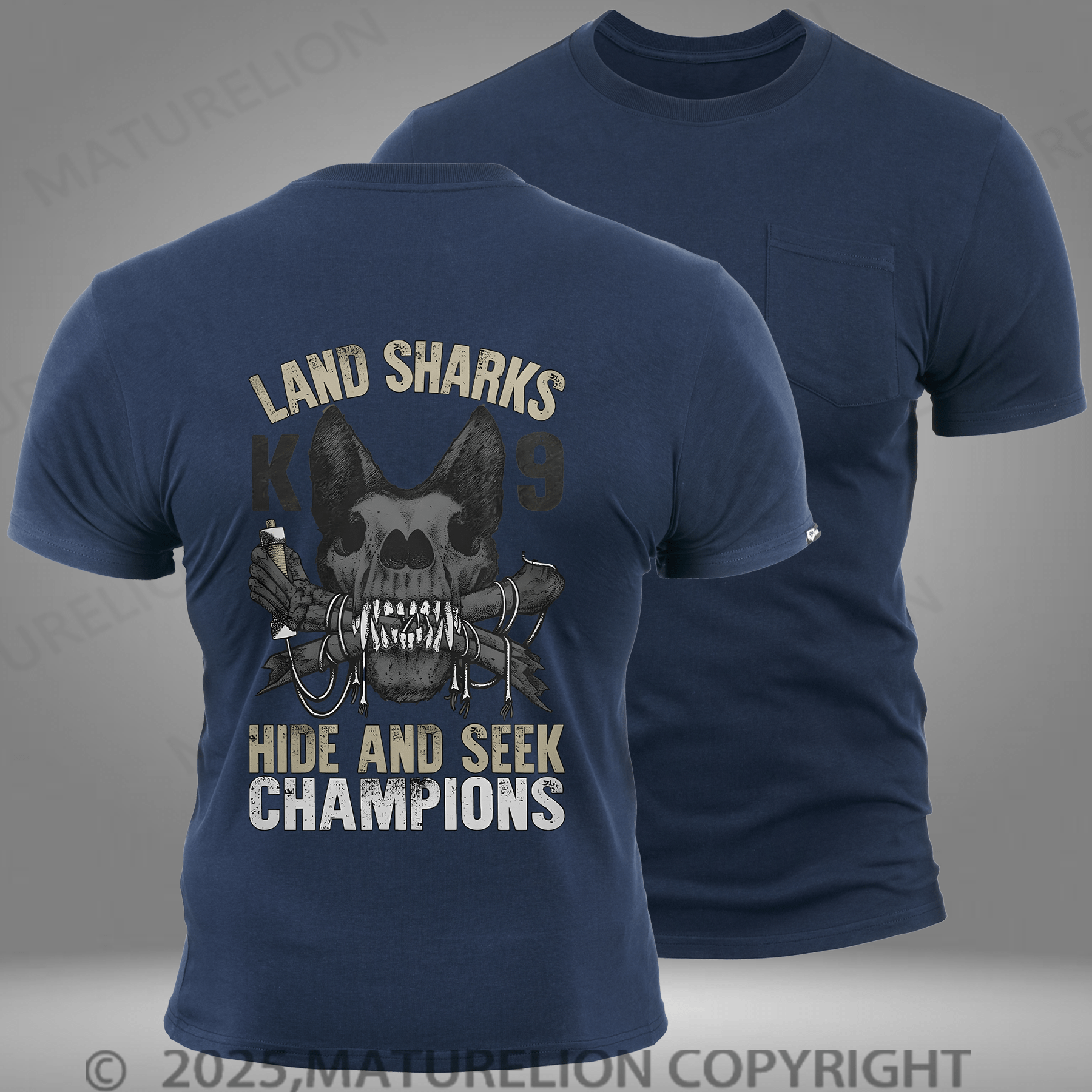 Maturelion Men's T-shirt Land Sharks Hide And Seek Champions Pocket T-Shirt