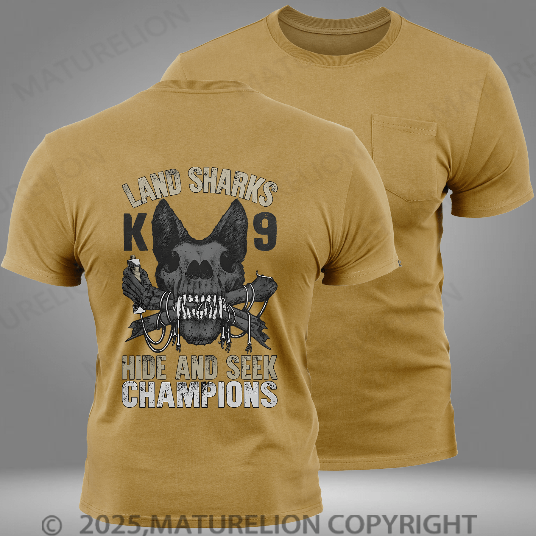 Maturelion Men's T-shirt Land Sharks Hide And Seek Champions Pocket T-Shirt