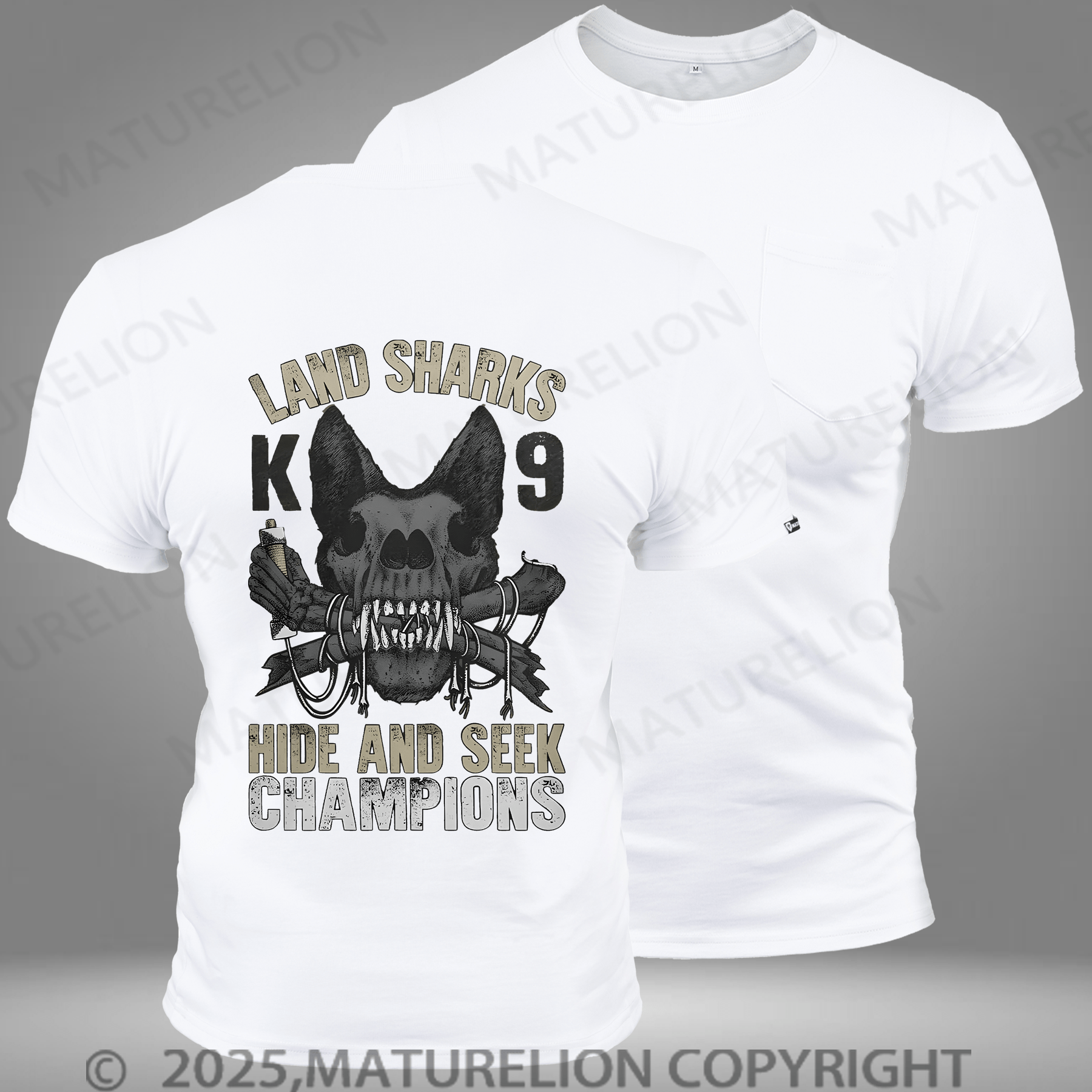 Maturelion Men's T-shirt Land Sharks Hide And Seek Champions Pocket T-Shirt