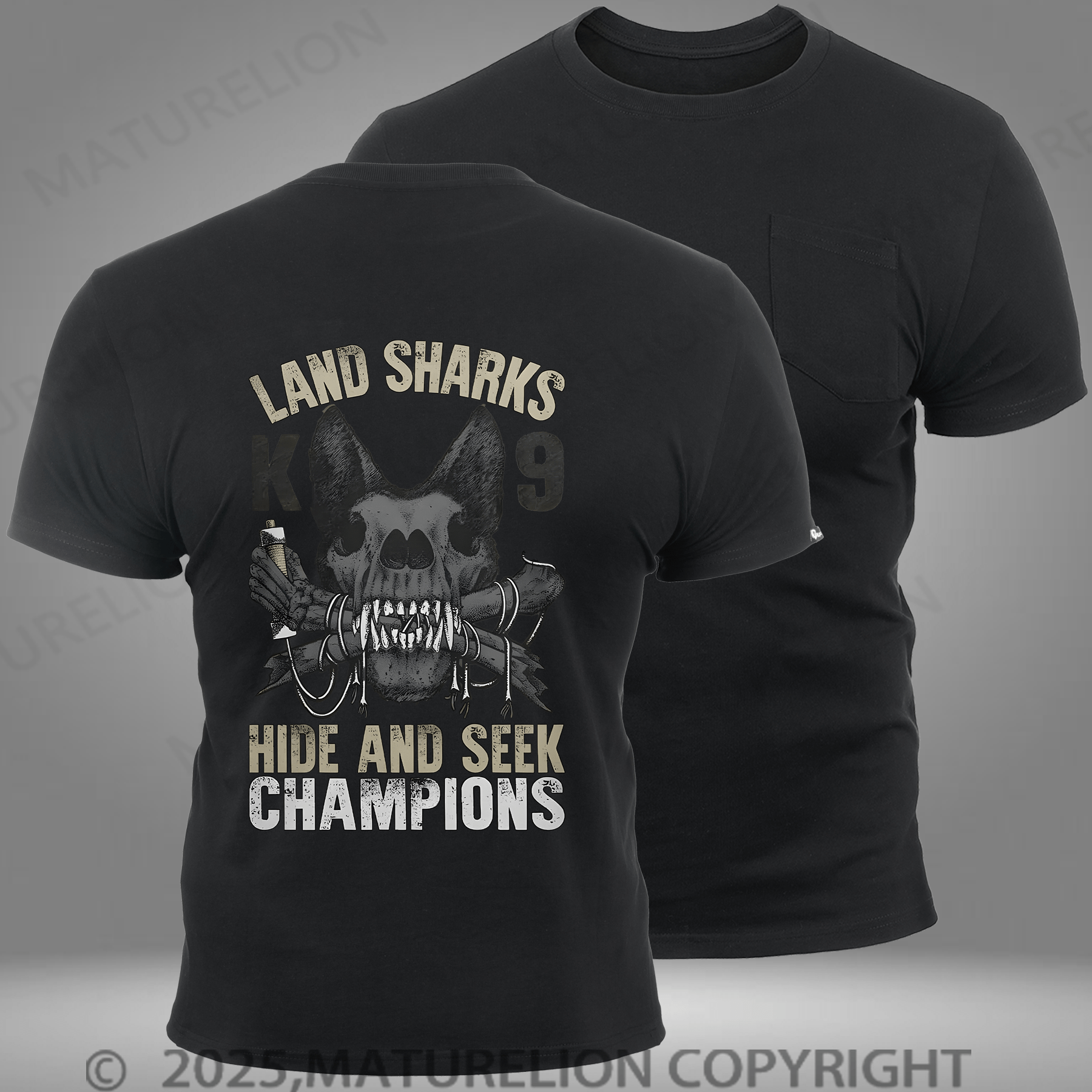 Maturelion Men's T-shirt Land Sharks Hide And Seek Champions Pocket T-Shirt