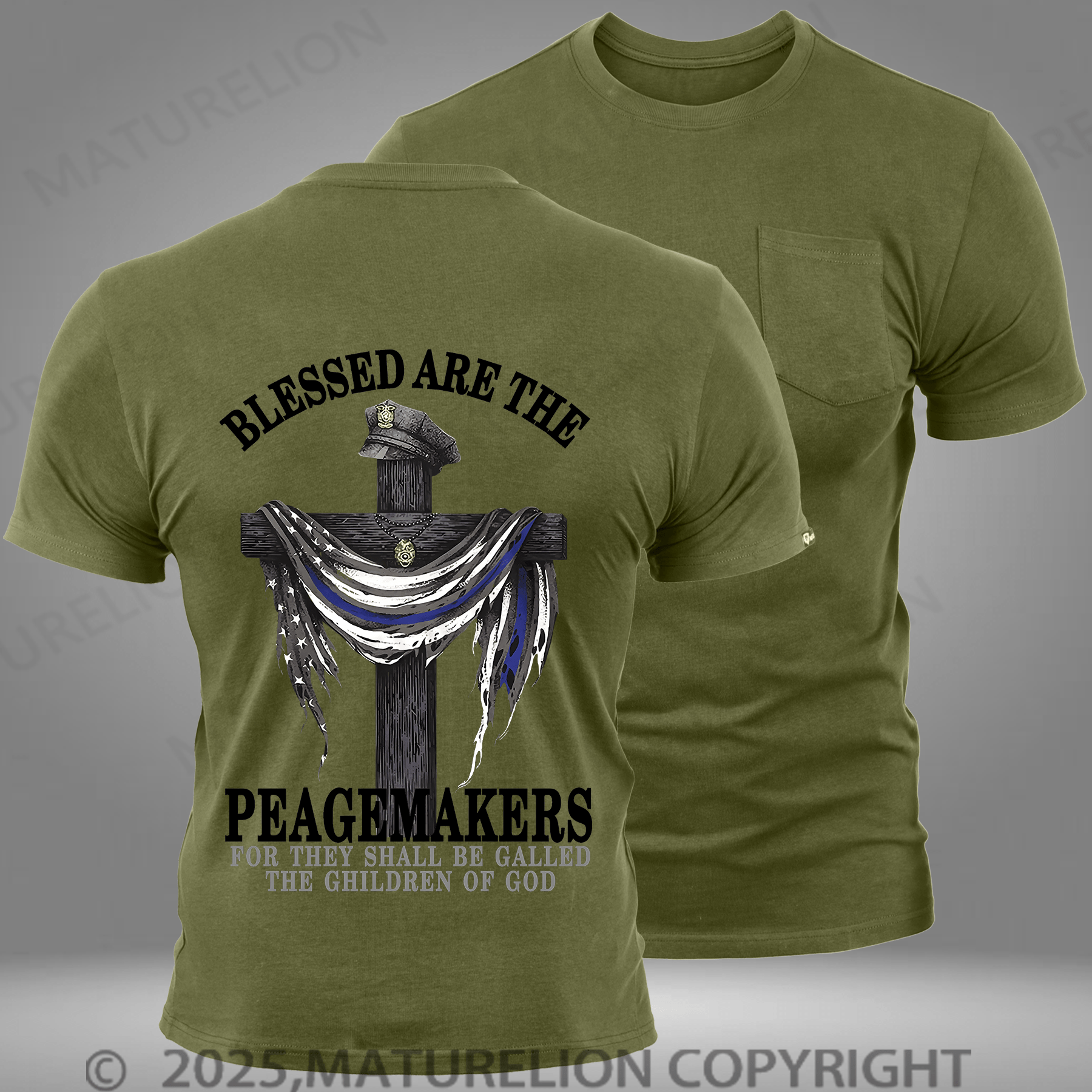 Maturelion Men's T-shirt Blessed Are ThePeacemakers Pocket T-Shirt