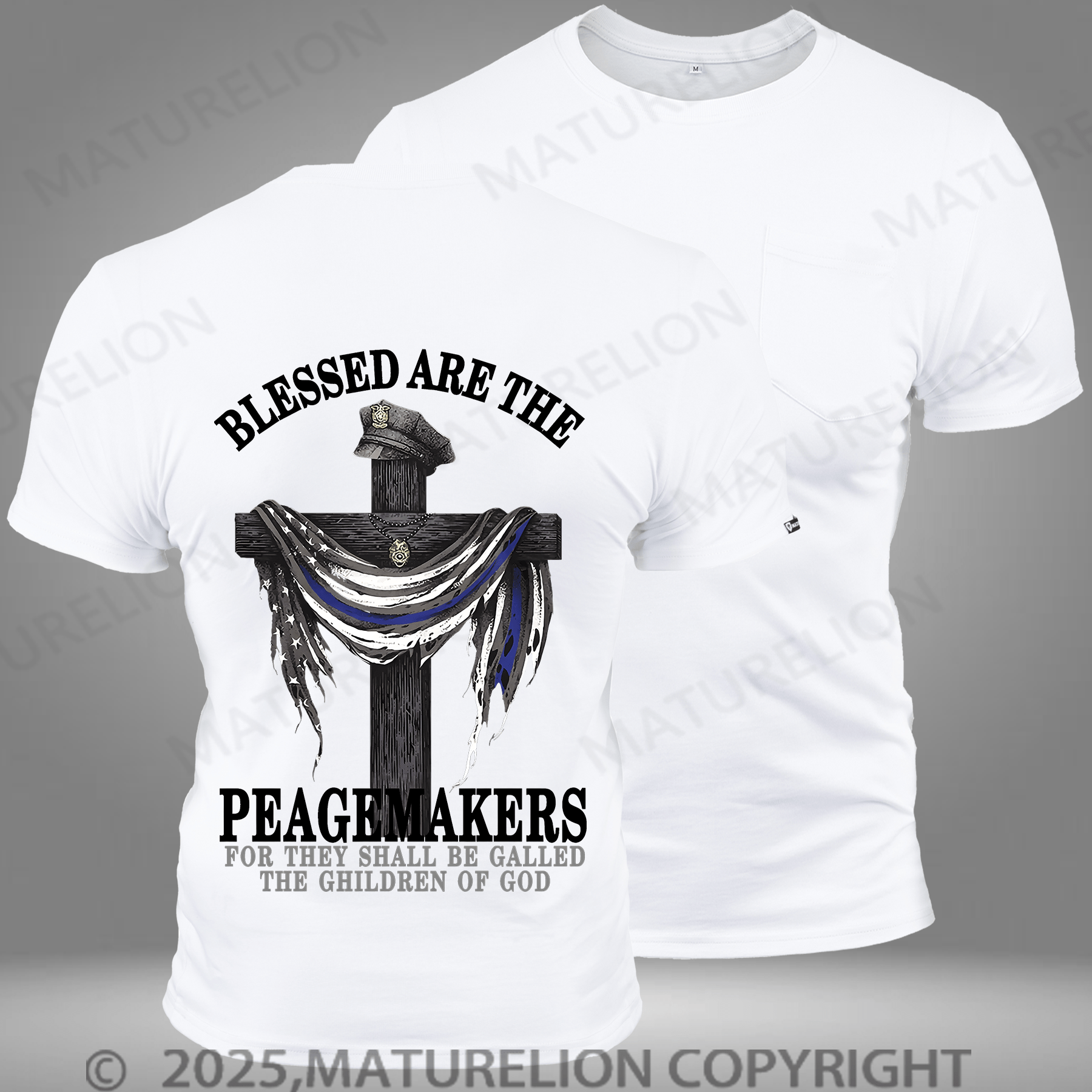 Maturelion Men's T-shirt Blessed Are ThePeacemakers Pocket T-Shirt