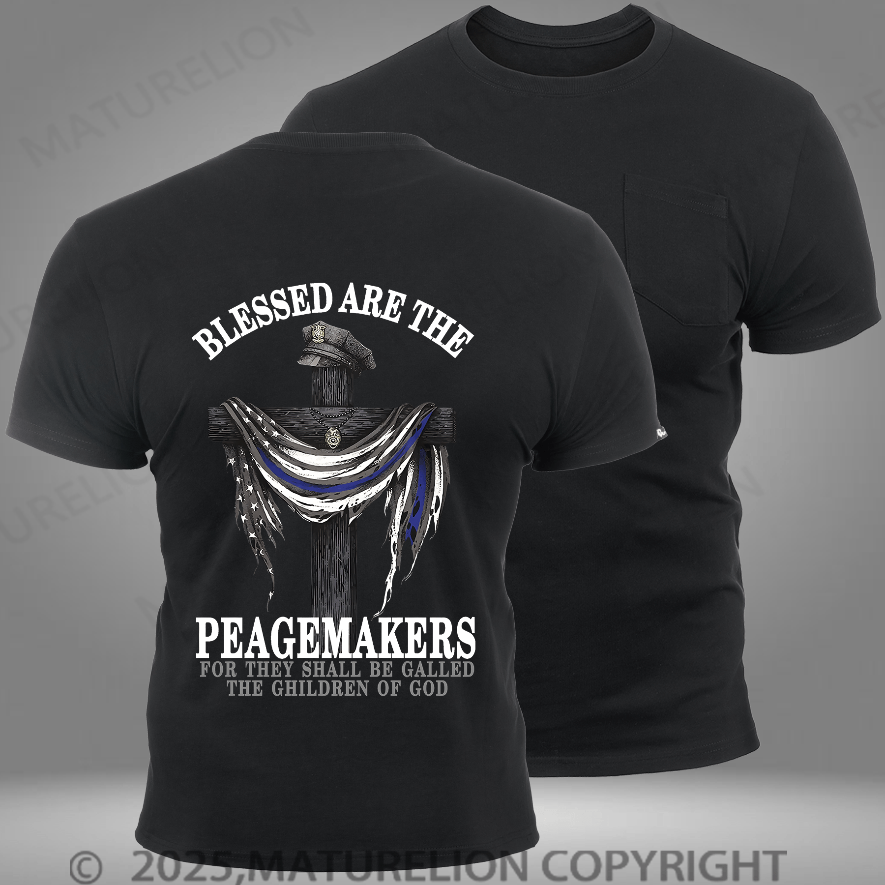 Maturelion Men's T-shirt Blessed Are ThePeacemakers Pocket T-Shirt