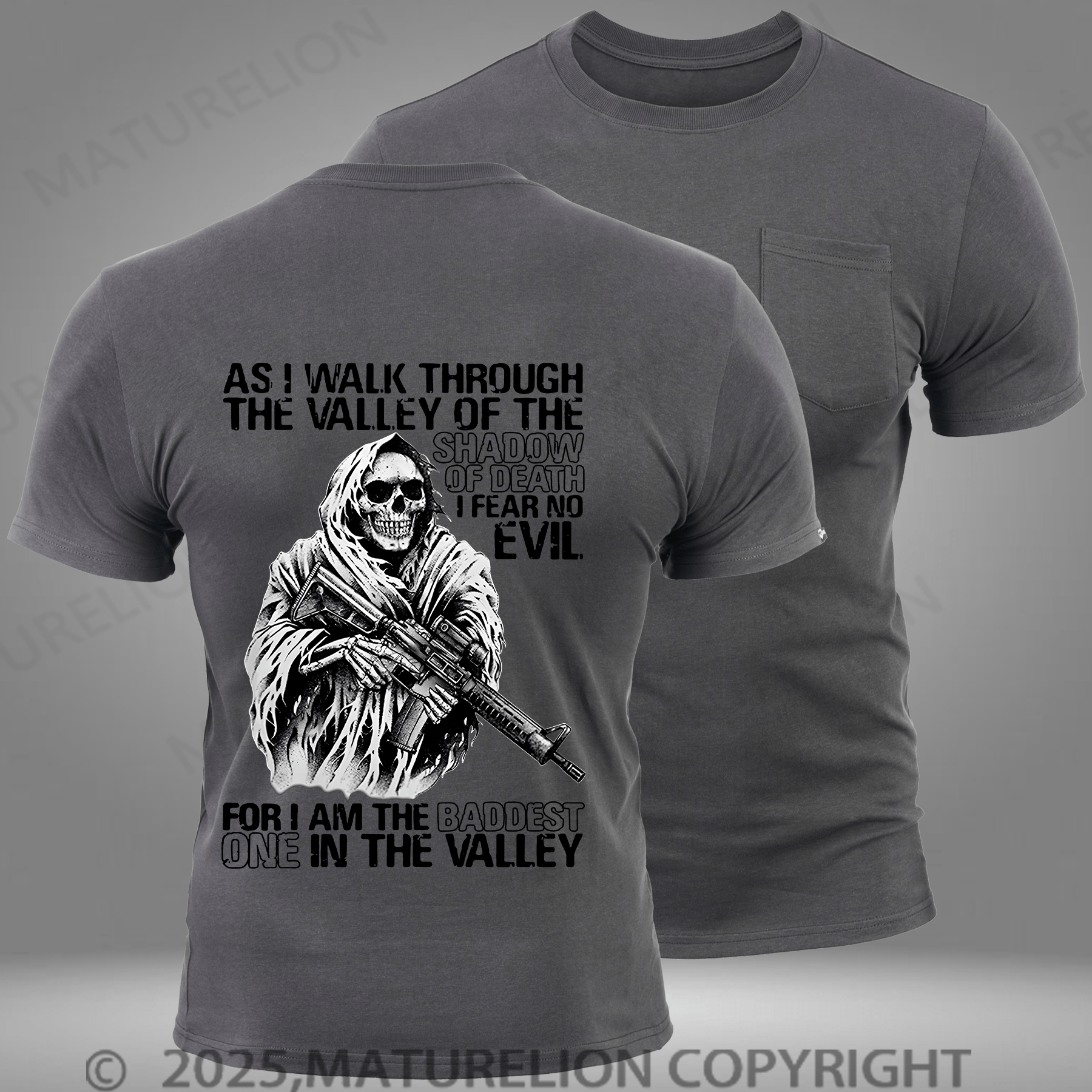 Maturelion Men's T-shirt As I Walk Through The Valley of The Shadow of Death I Fear No Evil Pocket T-Shirt