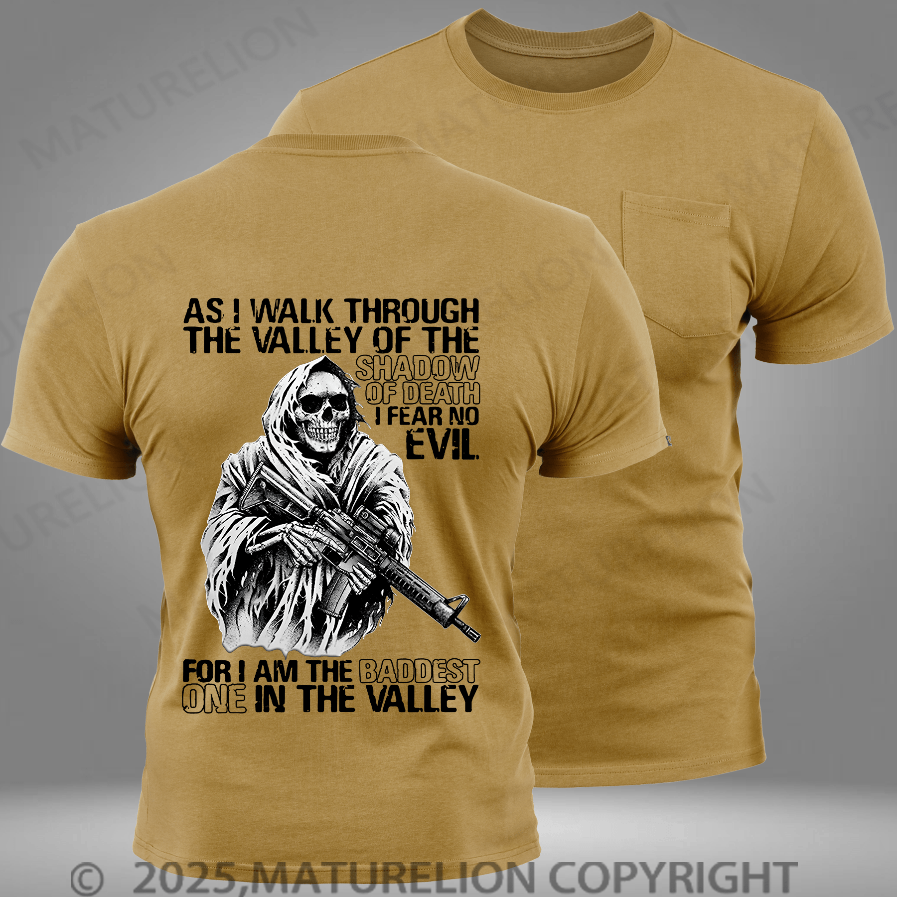 Maturelion Men's T-shirt As I Walk Through The Valley of The Shadow of Death I Fear No Evil Pocket T-Shirt