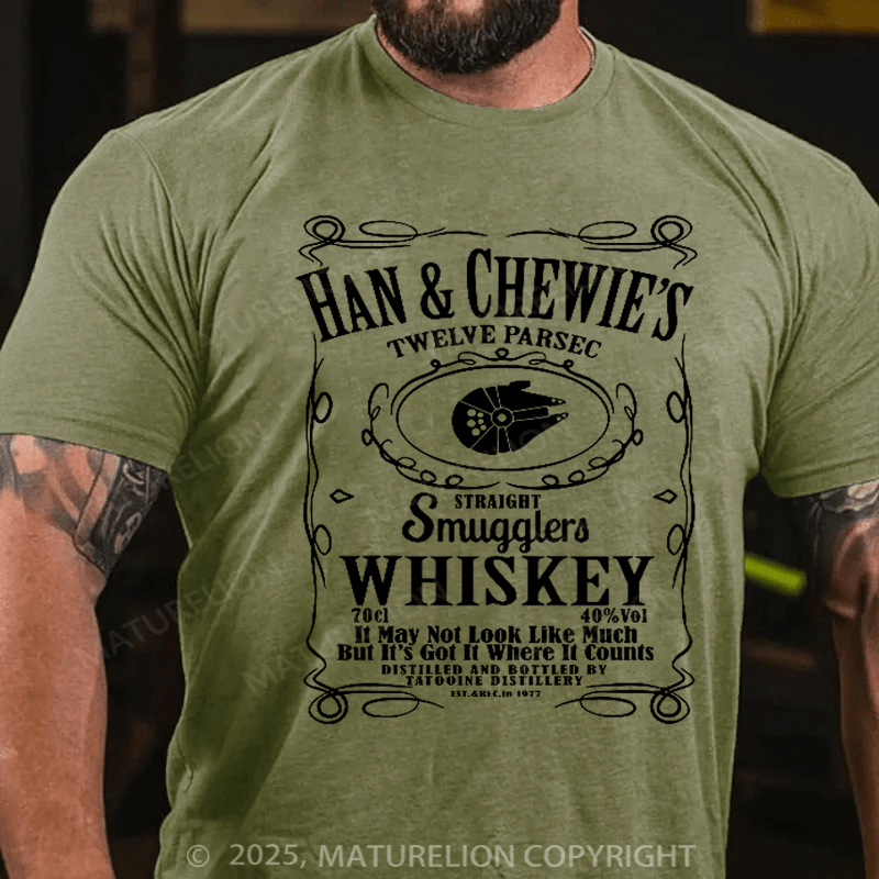 Maturelion Men's T-Shirt Han & Chewie's Twelve Parsec Straight Smugglers Whiskey Galactic T-shirt