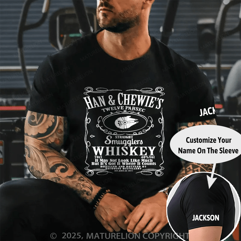 Maturelion Men's T-Shirt Han & Chewie's Twelve Parsec Straight Smugglers Whiskey Galactic T-shirt