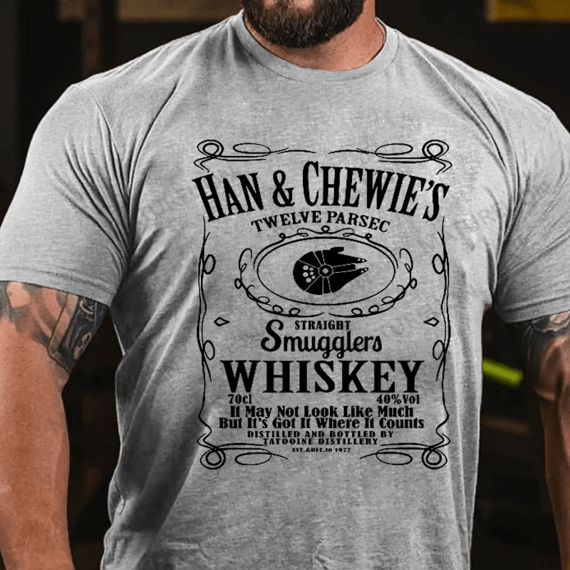 Maturelion Men's T-Shirt Han & Chewie's Twelve Parsec Straight Smugglers Whiskey Galactic T-shirt