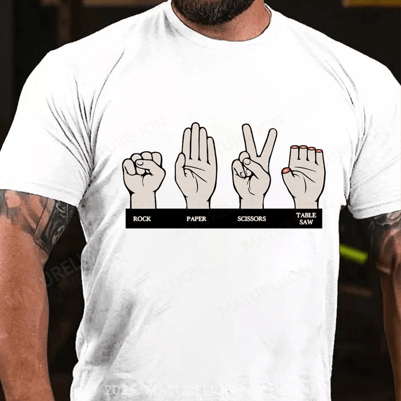 Maturelion Men's T-shirt Rock Paper Scissors Table Saw Cotton T-Shirt
