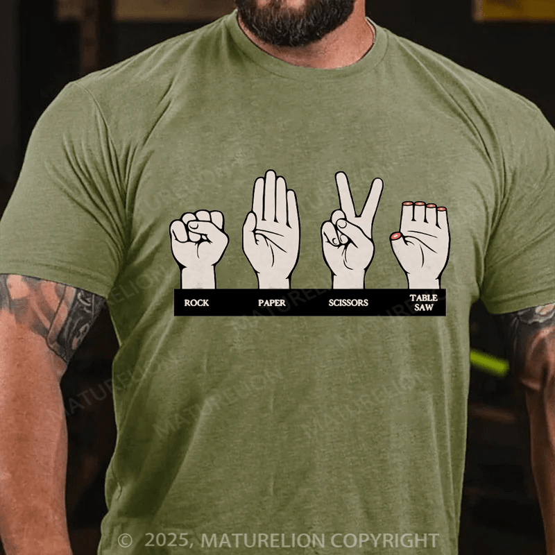Maturelion Men's T-shirt Rock Paper Scissors Table Saw Cotton T-Shirt