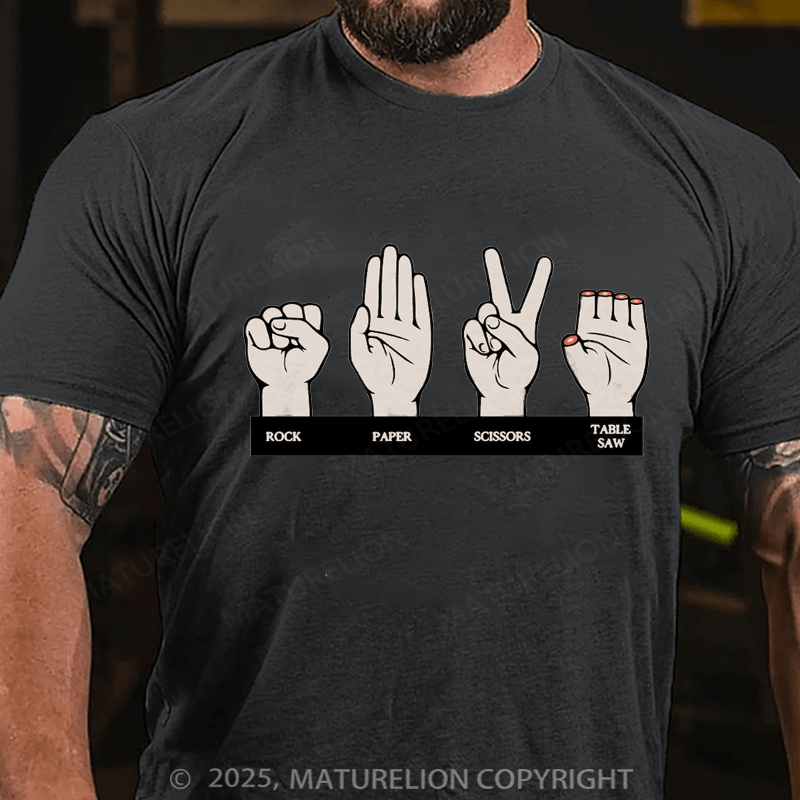 Maturelion Men's T-shirt Rock Paper Scissors Table Saw Cotton T-Shirt