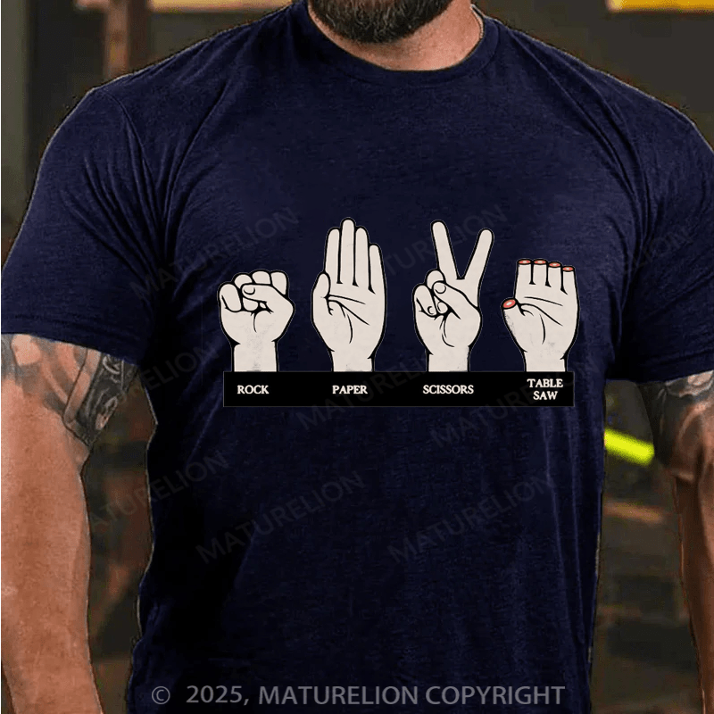 Maturelion Men's T-shirt Rock Paper Scissors Table Saw Cotton T-Shirt
