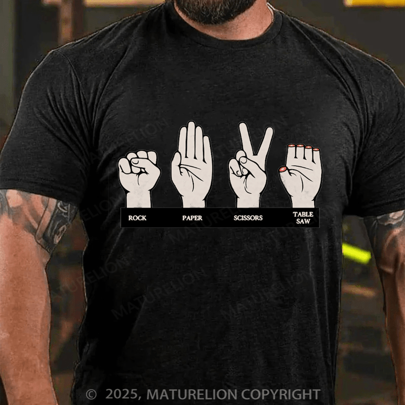 Maturelion Men's T-shirt Rock Paper Scissors Table Saw Cotton T-Shirt