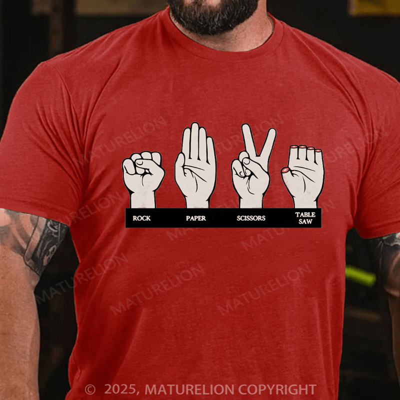 Maturelion Men's T-shirt Rock Paper Scissors Table Saw Cotton T-Shirt