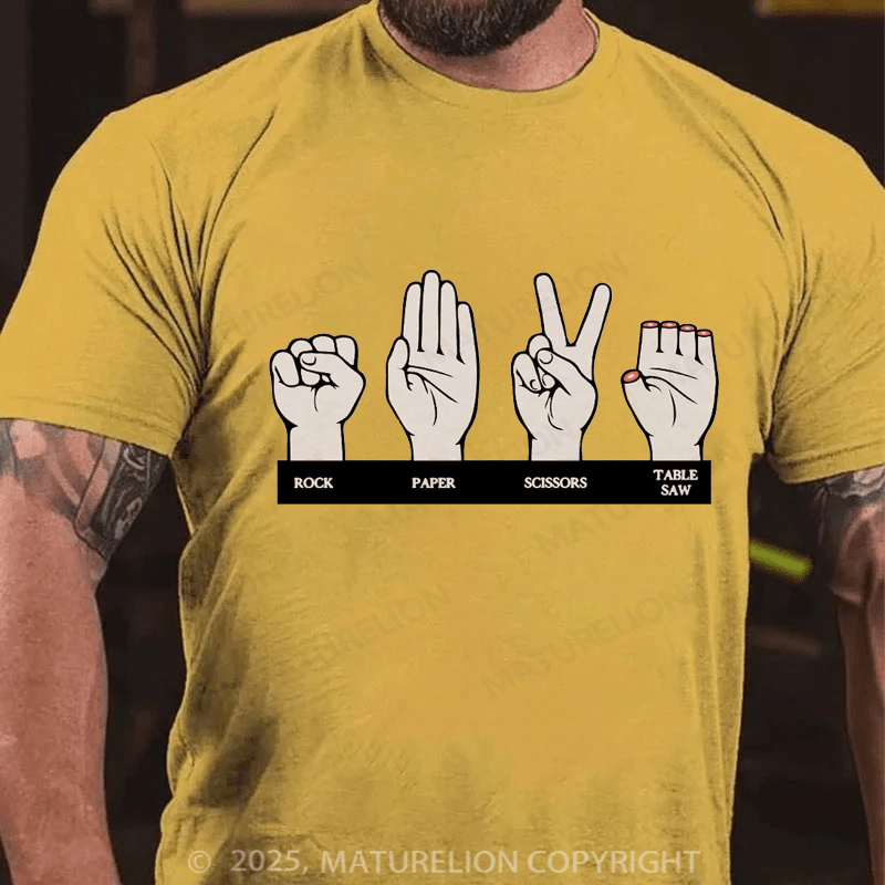 Maturelion Men's T-shirt Rock Paper Scissors Table Saw Cotton T-Shirt
