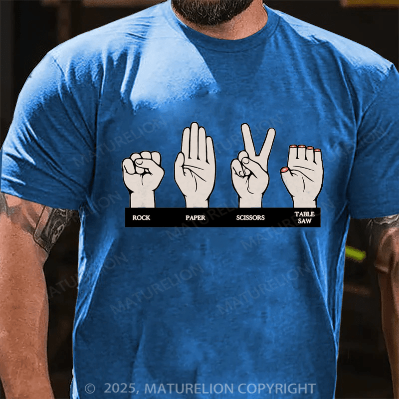 Maturelion Men's T-shirt Rock Paper Scissors Table Saw Cotton T-Shirt