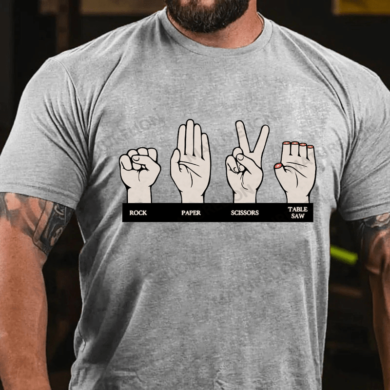 Maturelion Men's T-shirt Rock Paper Scissors Table Saw Cotton T-Shirt