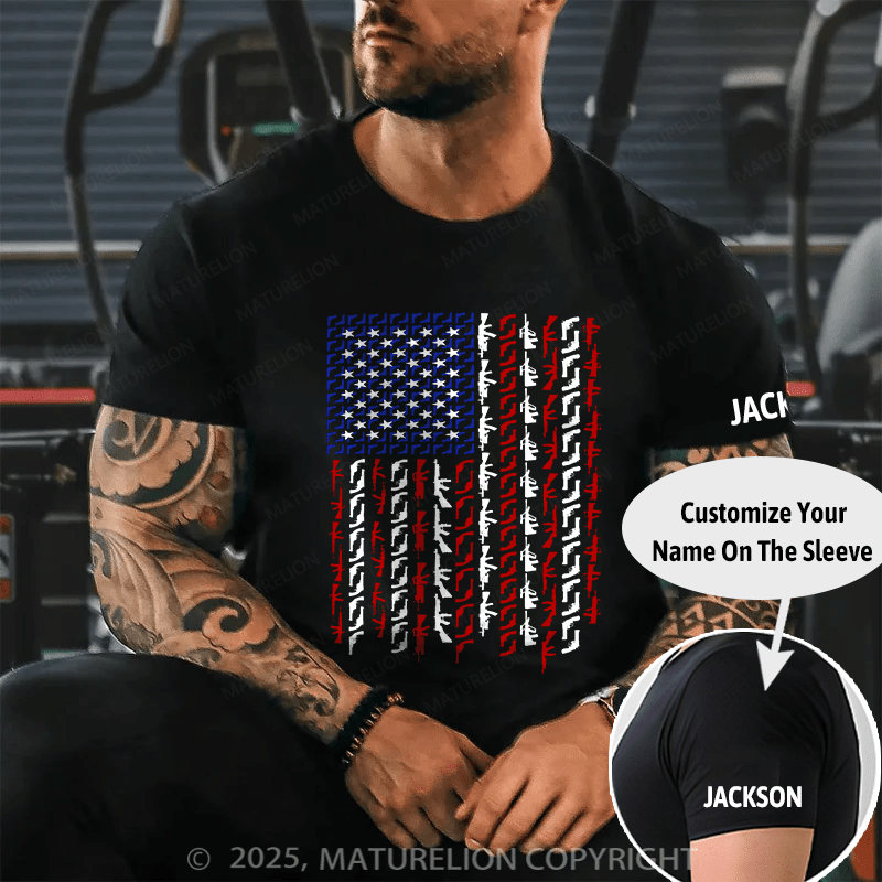 Maturelion Men's T-shirt American Flag in Guns Cotton T-shirt