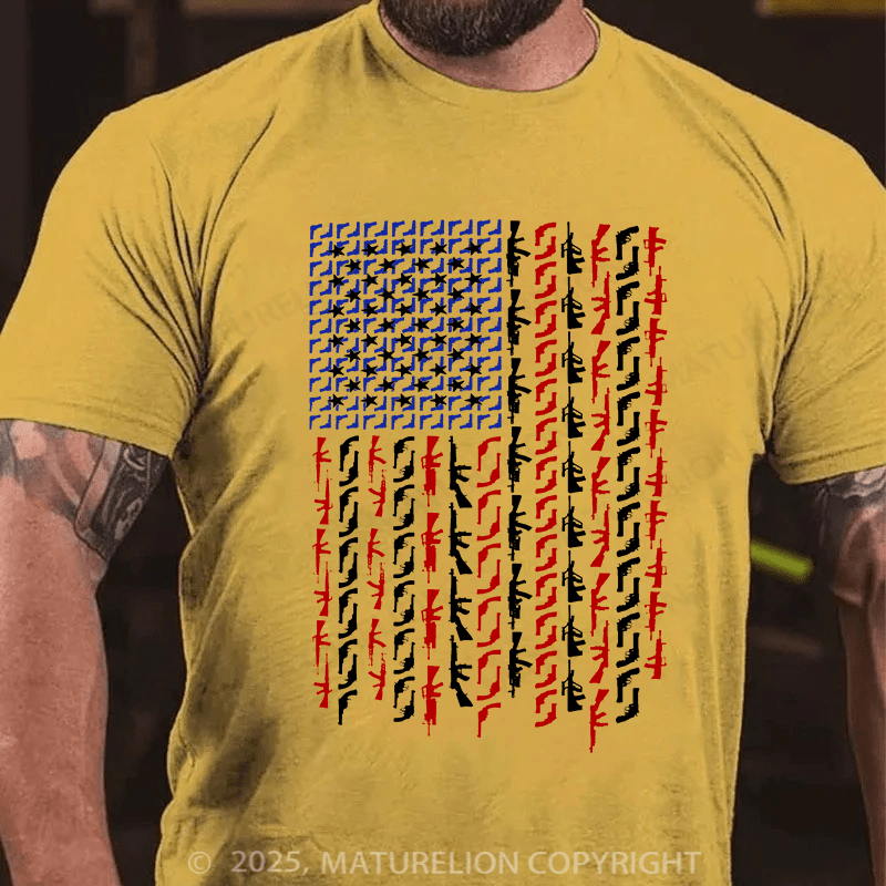 Maturelion Men's T-shirt American Flag in Guns Cotton T-shirt