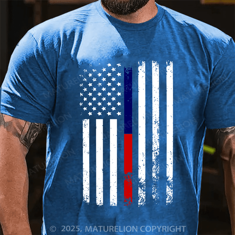Maturelion Men's T-shirt American Flag Thin Blue Cotton T-shirt