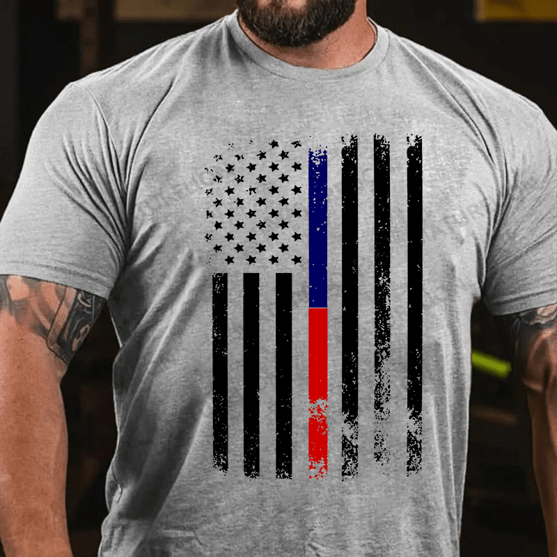 Maturelion Men's T-shirt American Flag Thin Blue Cotton T-shirt