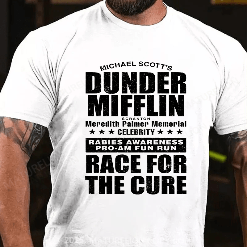 Maturelion Men's T-shirt Dunder Mifflin Rabies Awareness Race for the Cure Cotton T-shirt