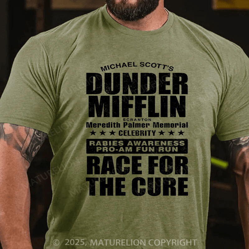Maturelion Men's T-shirt Dunder Mifflin Rabies Awareness Race for the Cure Cotton T-shirt