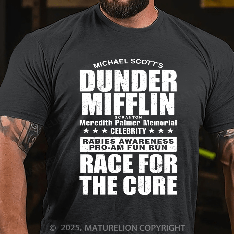Maturelion Men's T-shirt Dunder Mifflin Rabies Awareness Race for the Cure Cotton T-shirt
