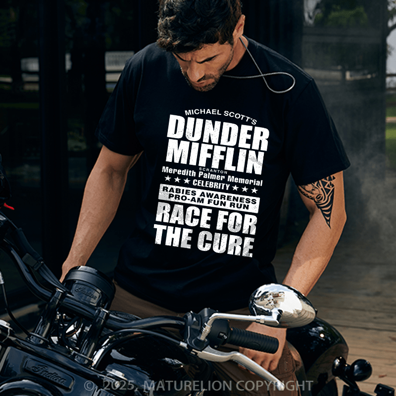 Maturelion Men's T-shirt Dunder Mifflin Rabies Awareness Race for the Cure Cotton T-shirt