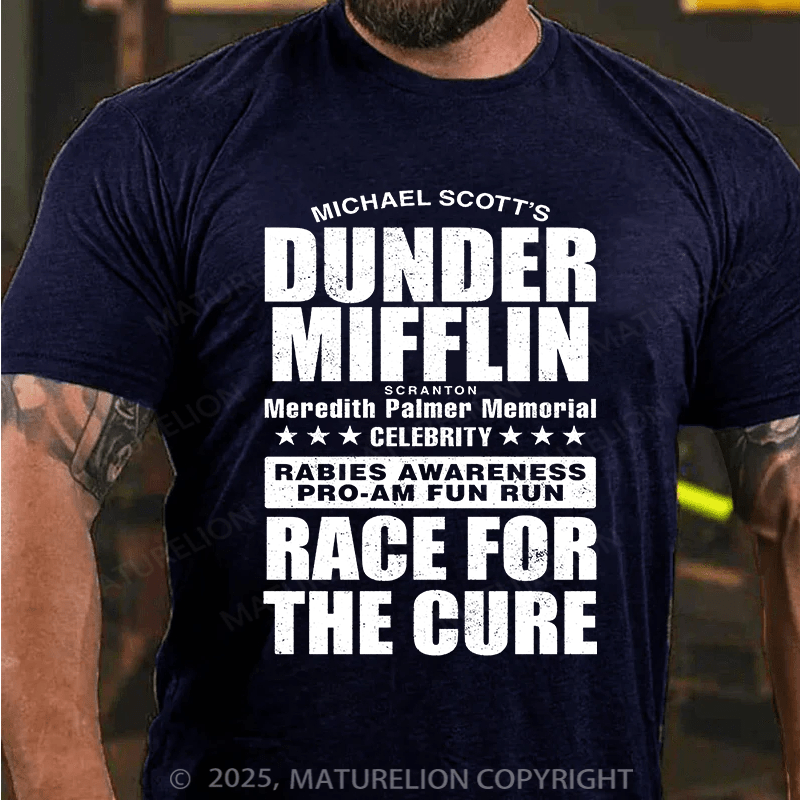 Maturelion Men's T-shirt Dunder Mifflin Rabies Awareness Race for the Cure Cotton T-shirt