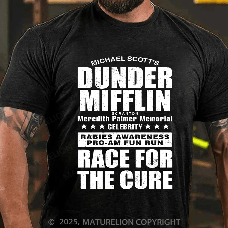 Maturelion Men's T-shirt Dunder Mifflin Rabies Awareness Race for the Cure Cotton T-shirt