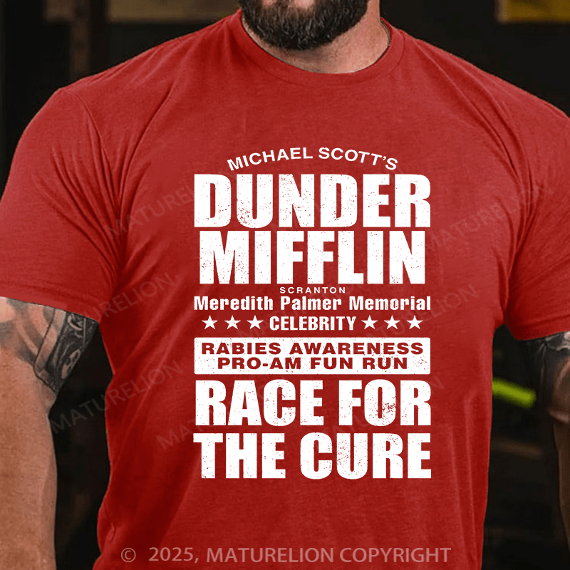 Maturelion Men's T-shirt Dunder Mifflin Rabies Awareness Race for the Cure Cotton T-shirt