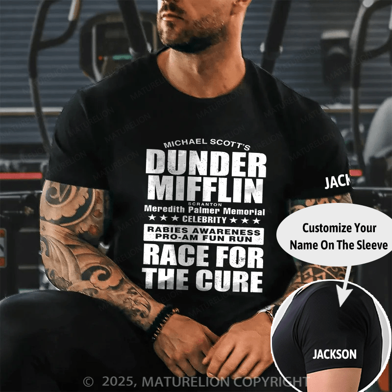 Maturelion Men's T-shirt Dunder Mifflin Rabies Awareness Race for the Cure Cotton T-shirt