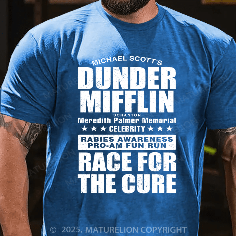 Maturelion Men's T-shirt Dunder Mifflin Rabies Awareness Race for the Cure Cotton T-shirt