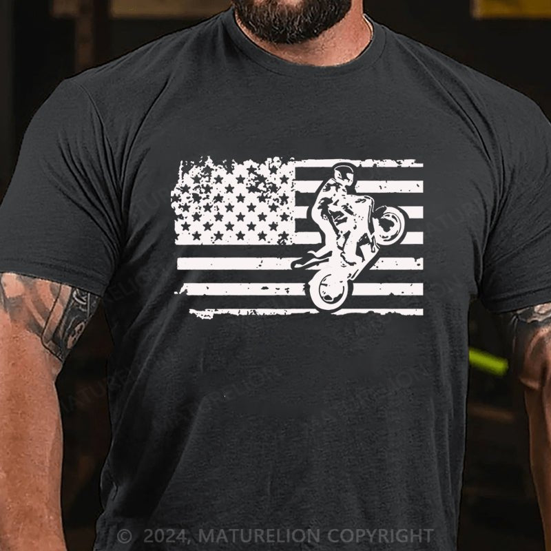 Maturelion Dirt Bike American Flag Cotton T-shirt
