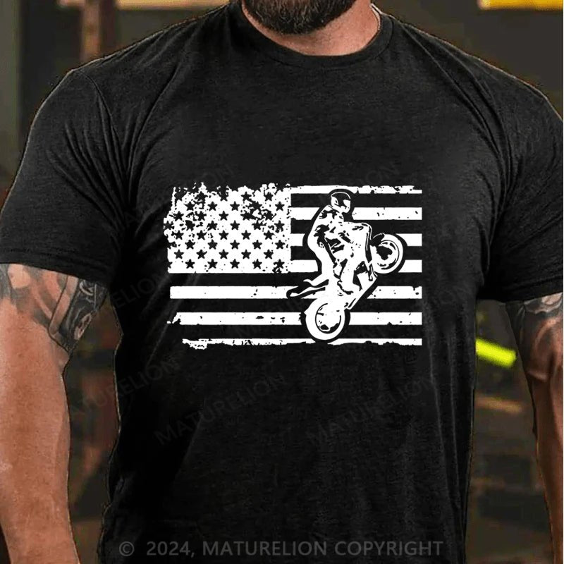 Maturelion Dirt Bike American Flag Cotton T-shirt