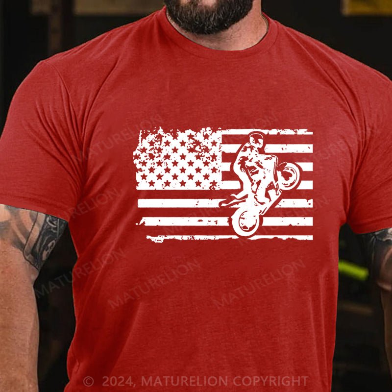 Maturelion Dirt Bike American Flag Cotton T-shirt