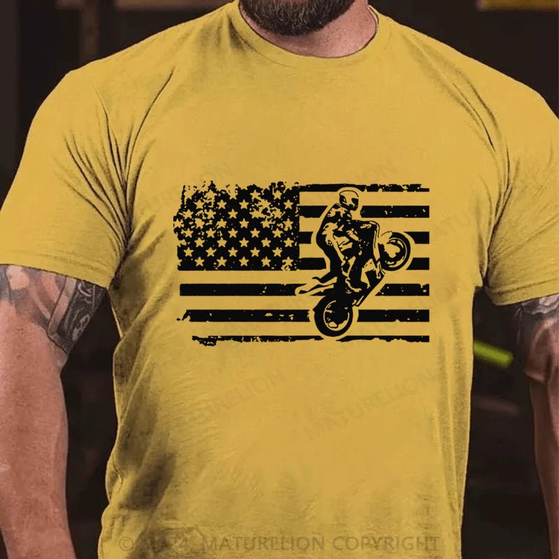 Maturelion Dirt Bike American Flag Cotton T-shirt